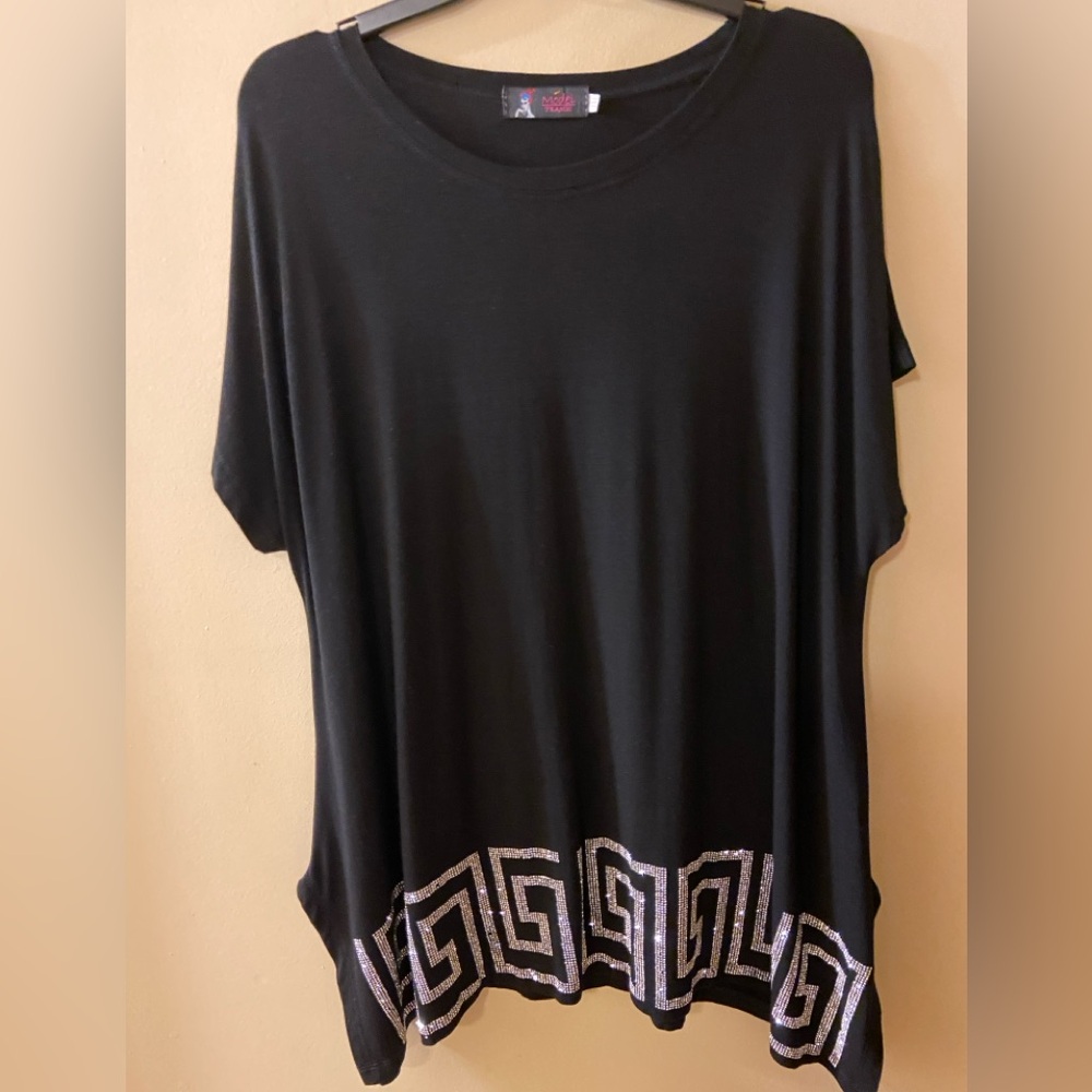 Model France black tee/tunic with silver gems - size 2XL - NWOT